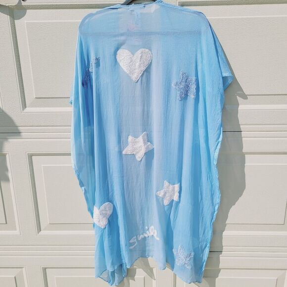 Randi & Will hearts stars sky blue kaftan coverup NWT - Picture 4 of 11